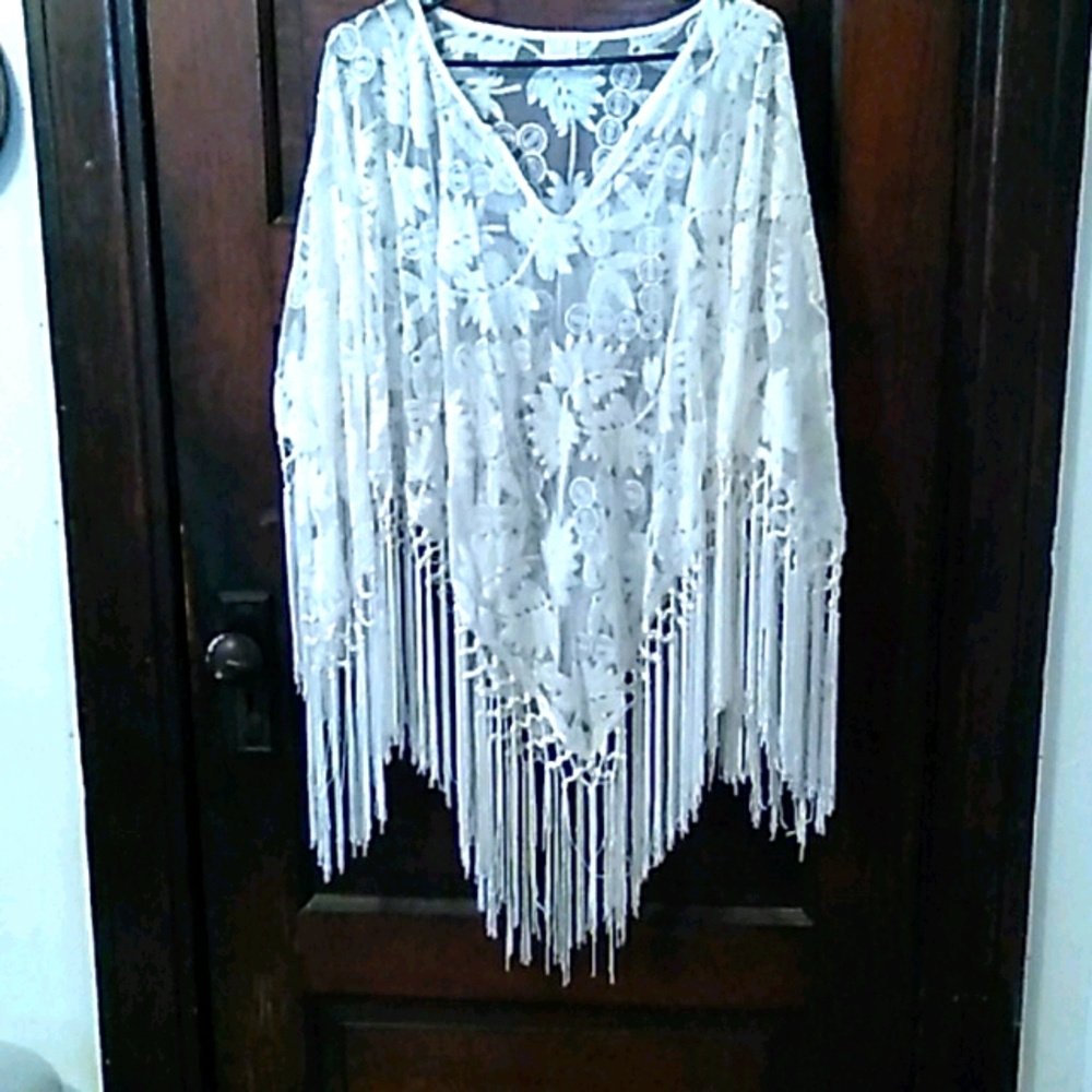 Beautiful lace shawl with fringe